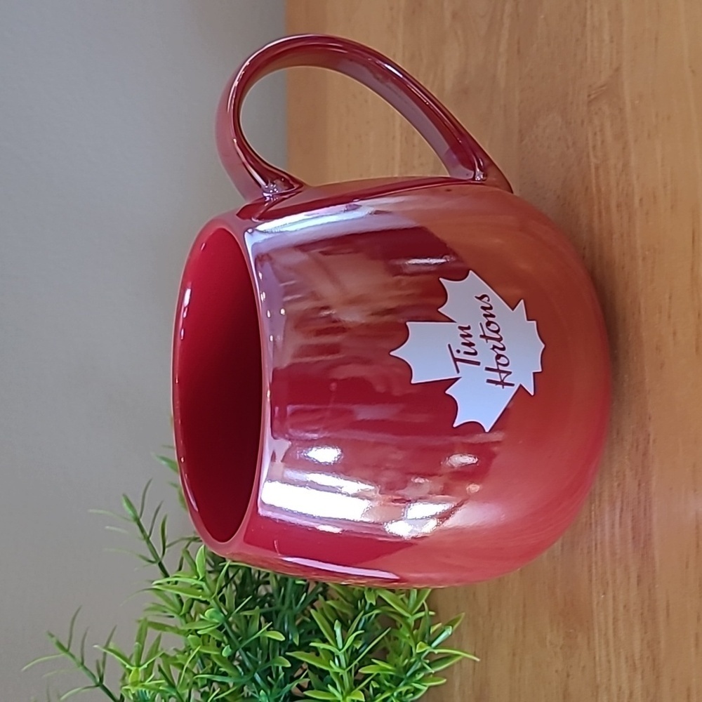 TIM HORTONS 2020 Iridescent Red, Maple Leaf Design Ceramic Mug, 12oz
